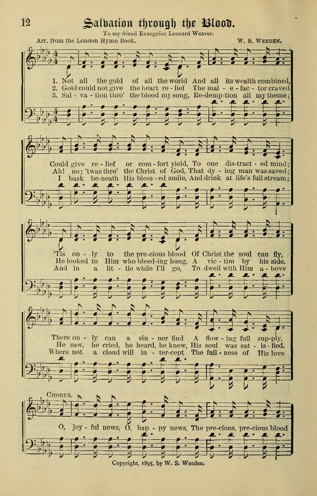 Songs of the Peacemaker: a collection of sacred songs and hymns for use in all services of the church, Sunday-school, home circle, and all kinds of evangelistic work page 12