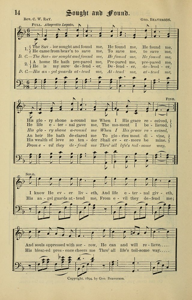 Songs of the Peacemaker: a collection of sacred songs and hymns for use in all services of the church, Sunday-school, home circle, and all kinds of evangelistic work page 14