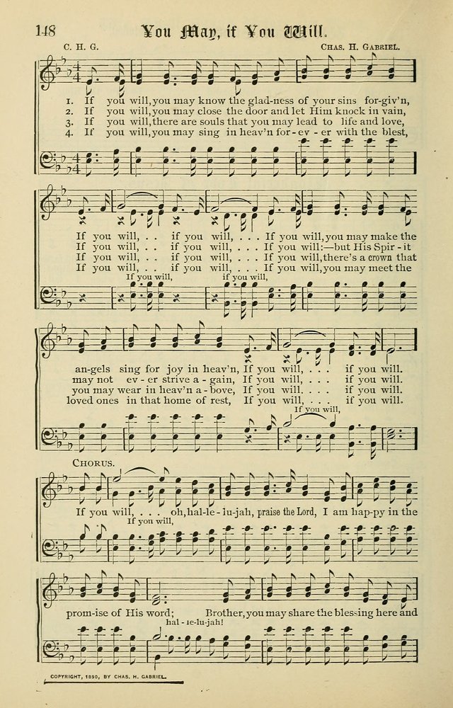 Songs of the Peacemaker: a collection of sacred songs and hymns for use in all services of the church, Sunday-school, home circle, and all kinds of evangelistic work page 148
