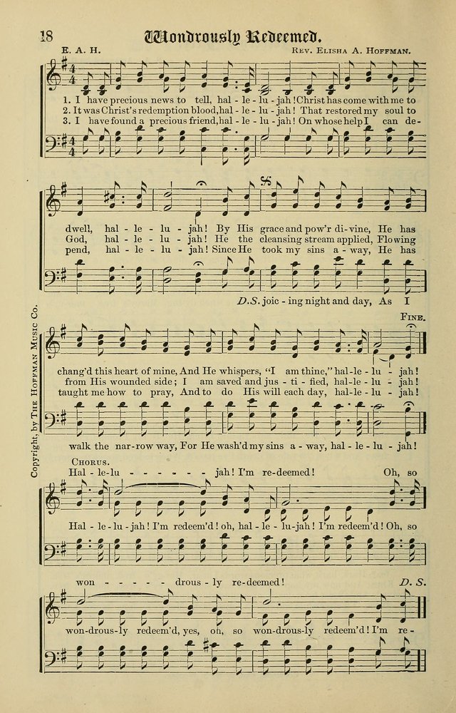 Songs of the Peacemaker: a collection of sacred songs and hymns for use in all services of the church, Sunday-school, home circle, and all kinds of evangelistic work page 18