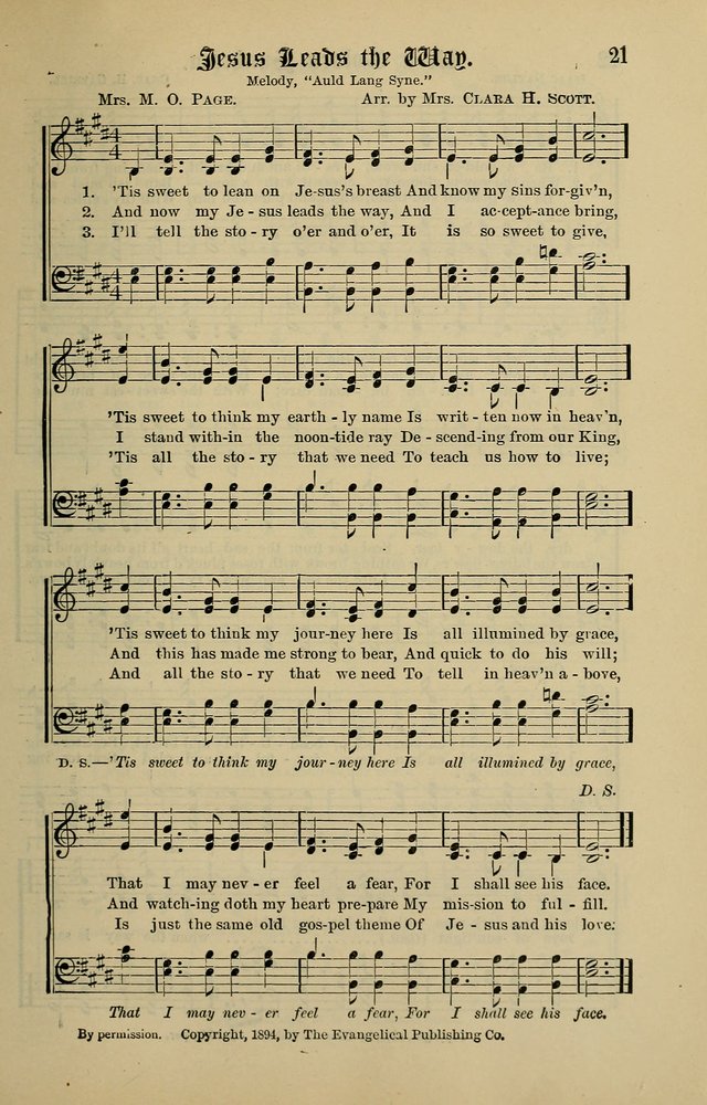 Songs of the Peacemaker: a collection of sacred songs and hymns for use in all services of the church, Sunday-school, home circle, and all kinds of evangelistic work page 21