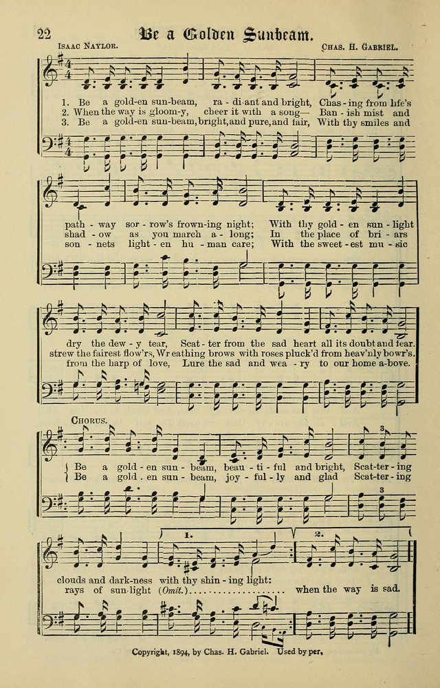 Songs of the Peacemaker: a collection of sacred songs and hymns for use in all services of the church, Sunday-school, home circle, and all kinds of evangelistic work page 22