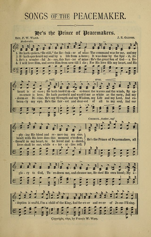 Songs of the Peacemaker: a collection of sacred songs and hymns for use in all services of the church, Sunday-school, home circle, and all kinds of evangelistic work page 3