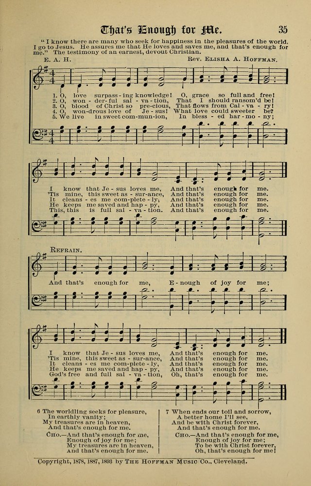 Songs of the Peacemaker: a collection of sacred songs and hymns for use in all services of the church, Sunday-school, home circle, and all kinds of evangelistic work page 35
