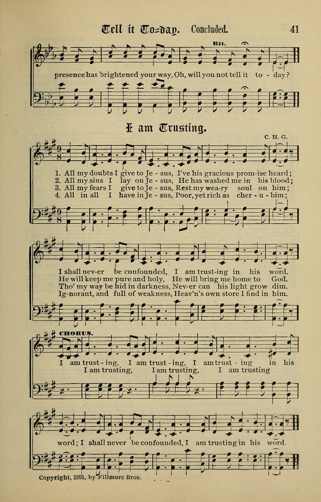 Songs of the Peacemaker: a collection of sacred songs and hymns for use in all services of the church, Sunday-school, home circle, and all kinds of evangelistic work page 41