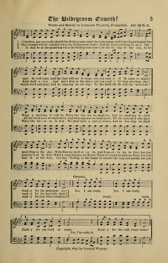 Songs of the Peacemaker: a collection of sacred songs and hymns for use in all services of the church, Sunday-school, home circle, and all kinds of evangelistic work page 5