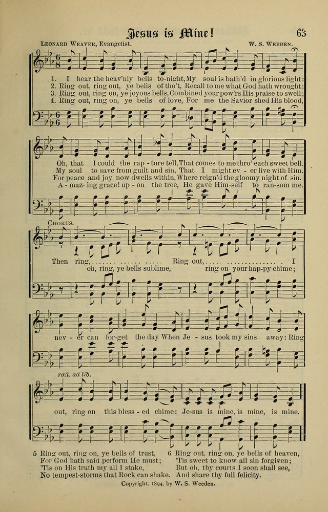Songs of the Peacemaker: a collection of sacred songs and hymns for use in all services of the church, Sunday-school, home circle, and all kinds of evangelistic work page 63