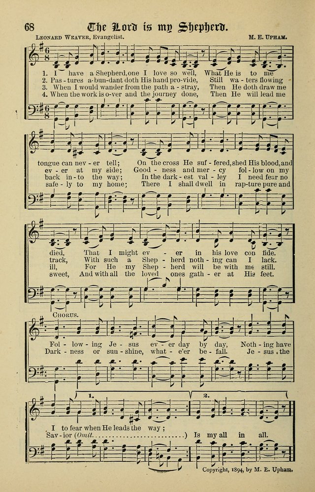 Songs of the Peacemaker: a collection of sacred songs and hymns for use in all services of the church, Sunday-school, home circle, and all kinds of evangelistic work page 68
