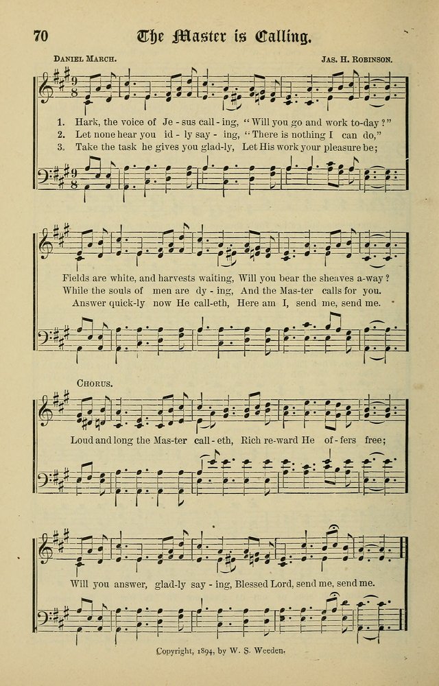 Songs of the Peacemaker: a collection of sacred songs and hymns for use in all services of the church, Sunday-school, home circle, and all kinds of evangelistic work page 70