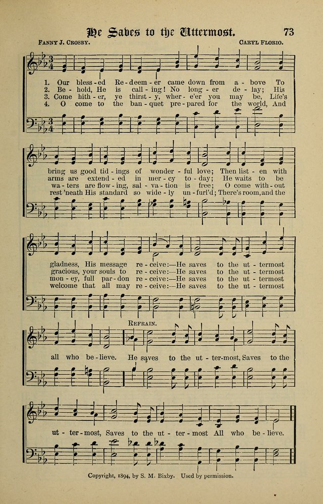 Songs of the Peacemaker: a collection of sacred songs and hymns for use in all services of the church, Sunday-school, home circle, and all kinds of evangelistic work page 73