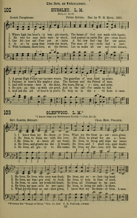 The Songs of Zion: the new official hymnal of the Cumberland Presbyterian Church page 63