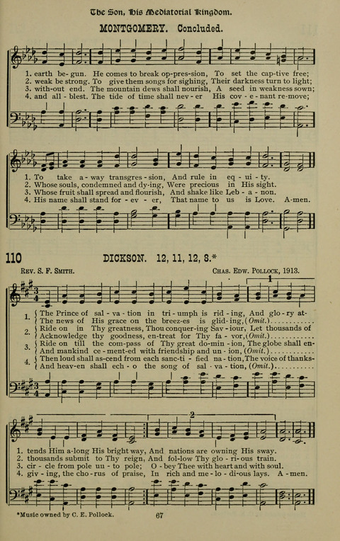 The Songs of Zion: the new official hymnal of the Cumberland Presbyterian Church page 67