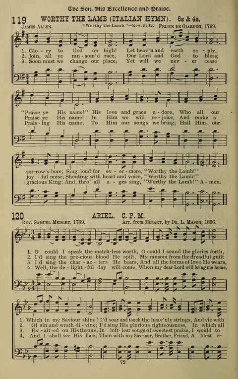 The Songs of Zion: the new official hymnal of the Cumberland Presbyterian Church page 72