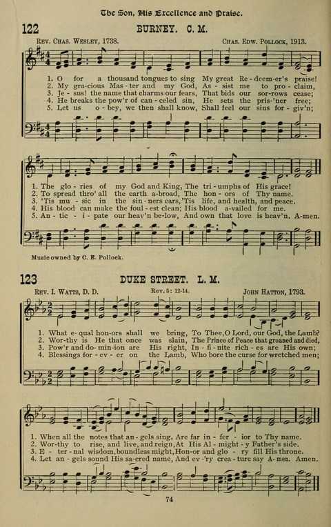The Songs of Zion: the new official hymnal of the Cumberland Presbyterian Church page 74