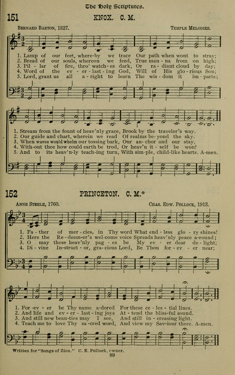 The Songs of Zion: the new official hymnal of the Cumberland Presbyterian Church page 89