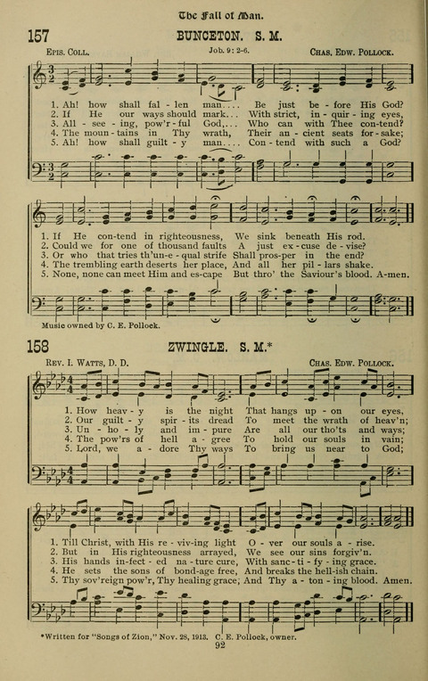 The Songs of Zion: the new official hymnal of the Cumberland Presbyterian Church page 92