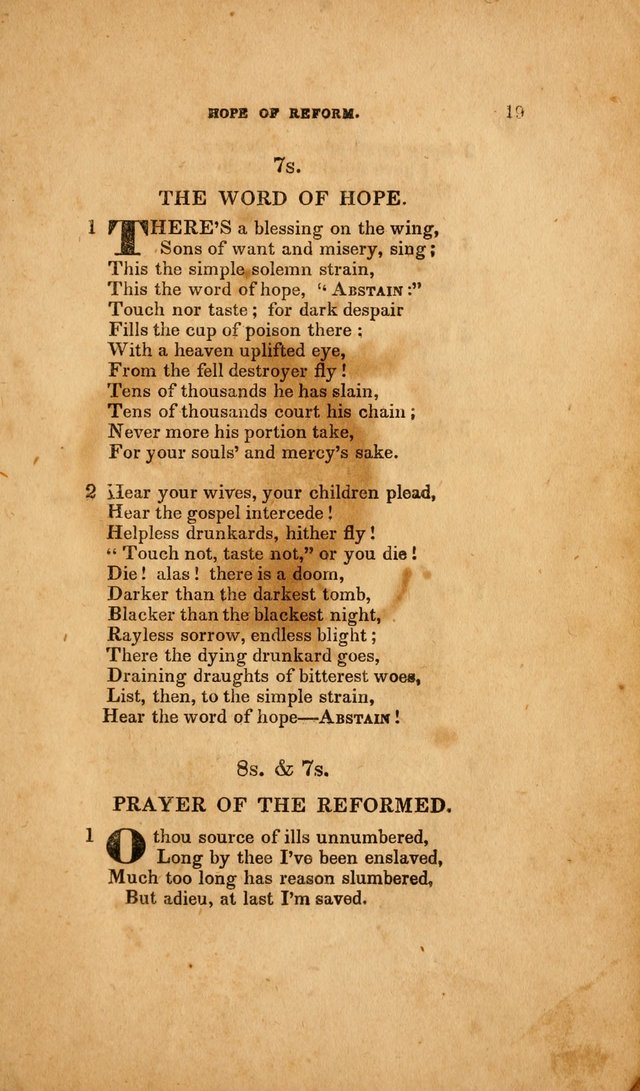 Temperance Hymn Book and Minstrel: a collection of hymns, songs and odes for temperance meetings and festivals page 19