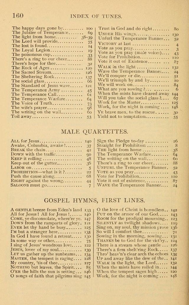 Temperance Rallying Songs: consisting of a large variety of solos, quartettes, and choruses, suited to every phase of the great temperance reformation page 160