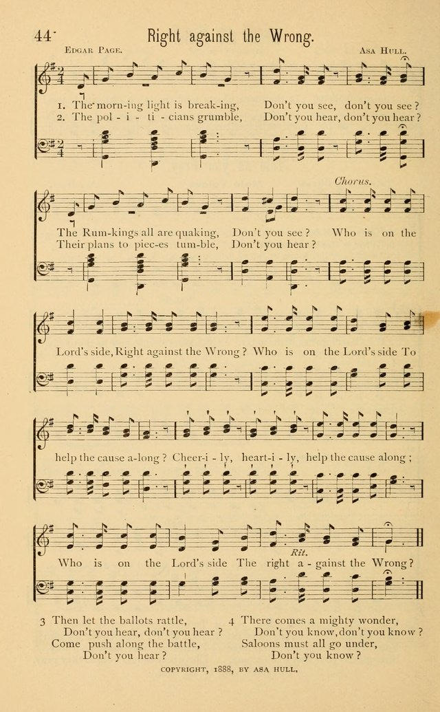 Temperance Rallying Songs: consisting of a large variety of solos, quartettes, and choruses, suited to every phase of the great temperance reformation page 44
