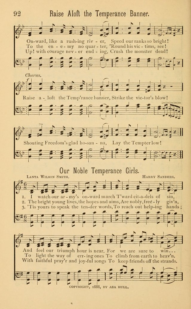 Temperance Rallying Songs: consisting of a large variety of solos, quartettes, and choruses, suited to every phase of the great temperance reformation page 92