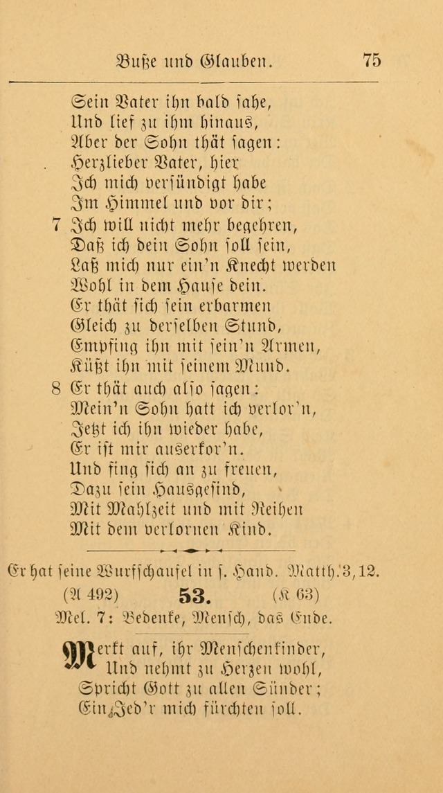 Unparteiische Liedersammlung: zum Gebrauch beim Oeffentlichen Gottesdienst und zur häuslichen Erbauung. (Revidirt und vermehrt) page 75