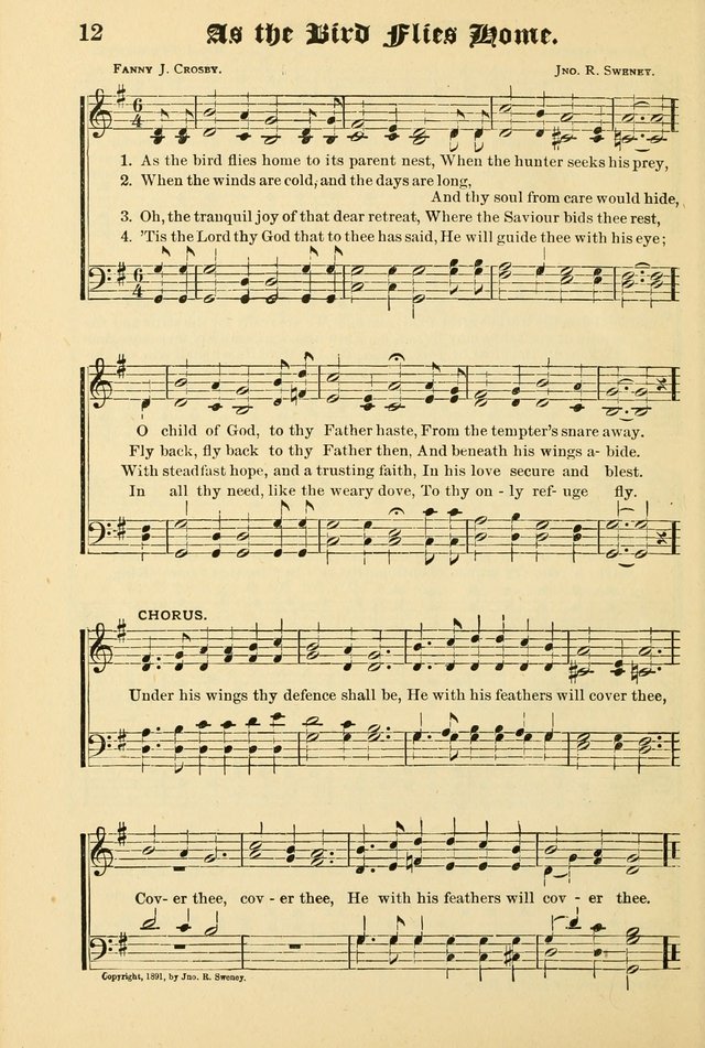 Unfading Treasures: a compilation of sacred songs and hymns, adapted for use by Sunday schools, Epworth Leagues, endeavor societies, pastors, evangelists, choristers, etc. page 12