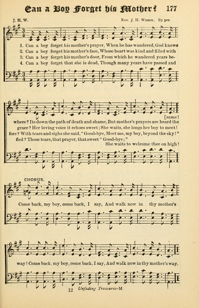 Unfading Treasures: a compilation of sacred songs and hymns, adapted for use by Sunday schools, Epworth Leagues, endeavor societies, pastors, evangelists, choristers, etc. page 177