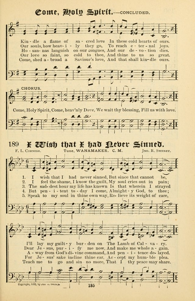 Unfading Treasures: a compilation of sacred songs and hymns, adapted for use by Sunday schools, Epworth Leagues, endeavor societies, pastors, evangelists, choristers, etc. page 185
