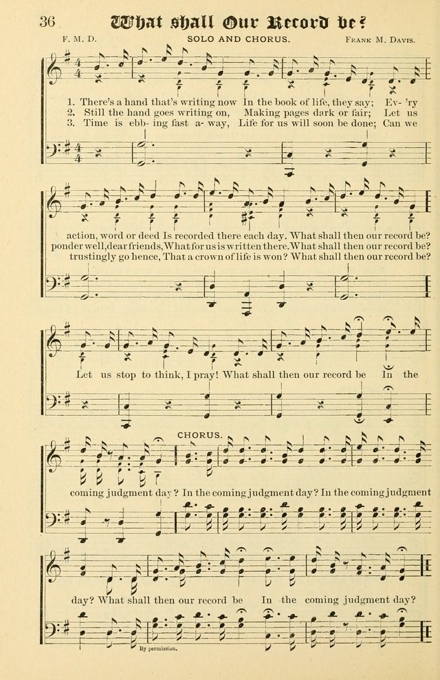 Unfading Treasures: a compilation of sacred songs and hymns, adapted for use by Sunday schools, Epworth Leagues, endeavor societies, pastors, evangelists, choristers, etc. page 36