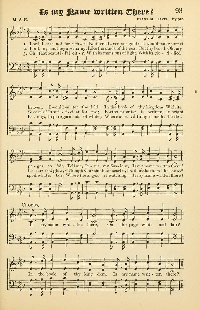 Unfading Treasures: a compilation of sacred songs and hymns, adapted for use by Sunday schools, Epworth Leagues, endeavor societies, pastors, evangelists, choristers, etc. page 93