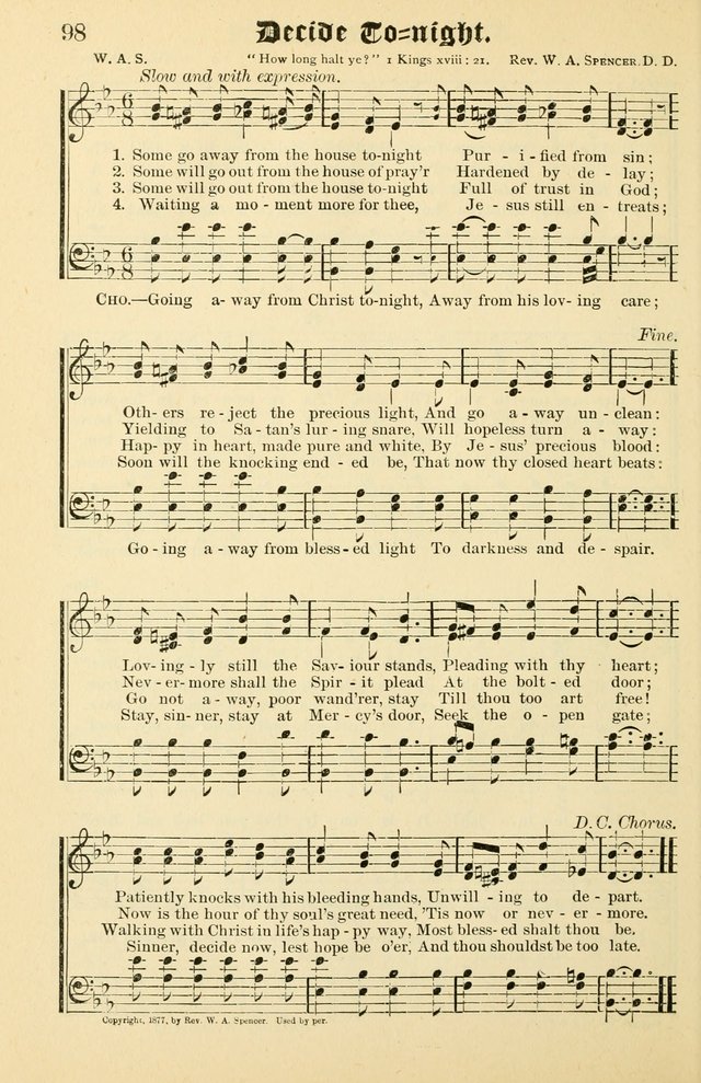 Unfading Treasures: a compilation of sacred songs and hymns, adapted for use by Sunday schools, Epworth Leagues, endeavor societies, pastors, evangelists, choristers, etc. page 98