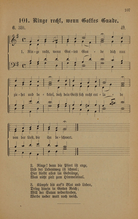 Vierstimmige Melodien: zu dem "Gesangbuch zum gottesdienstlichen und häuslichen Gebrauche in evangelischen Mennoniten-Gemeinden" (3. Auflage) page 107