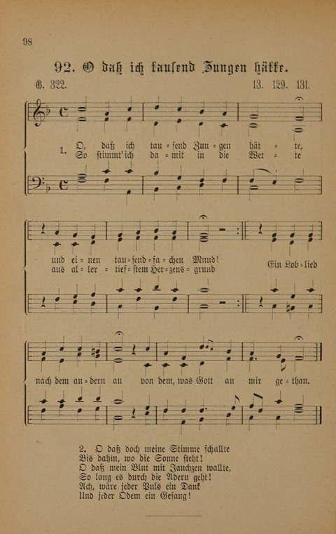 Vierstimmige Melodien: zu dem "Gesangbuch zum gottesdienstlichen und häuslichen Gebrauche in evangelischen Mennoniten-Gemeinden" (3. Auflage) page 98