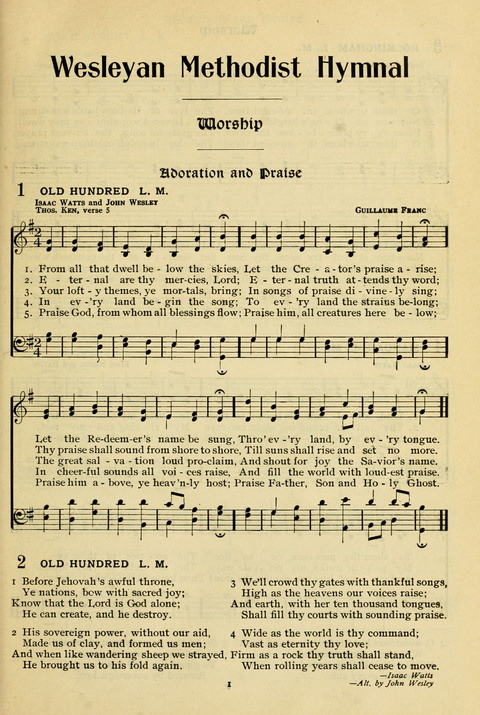 The Wesleyan Methodist Hymnal: Designed for Use in the Wesleyan Methodist Connection (or Church) of America page 1