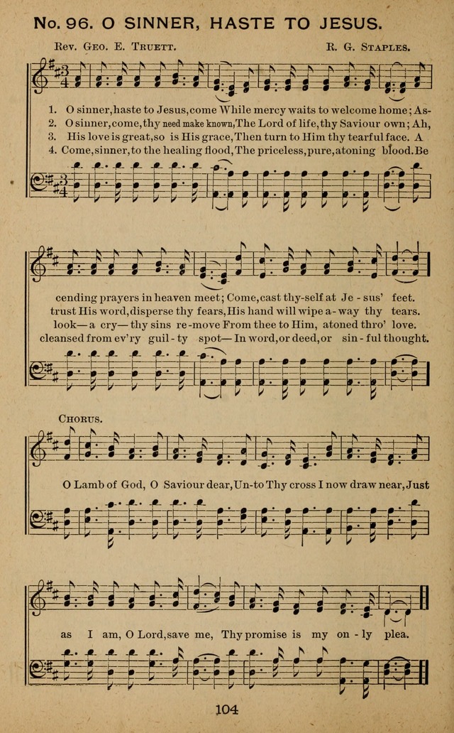 Windows of Heaven: hymns new and old for the church, Sunday school and home used by Rev. H.M. Wharton in evangelistic work page 104
