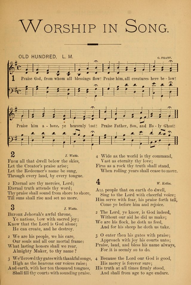 Worship in Song: a selection of hymns and tunes for the Service of the Sanctuary  page 1