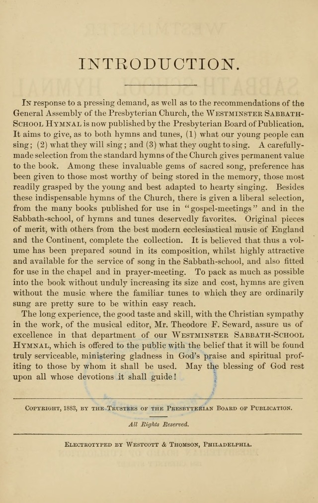 Westminster Sabbath School Hymnal, a collection of hymns and tunes for use in sabbath-schools and social meetings page 3