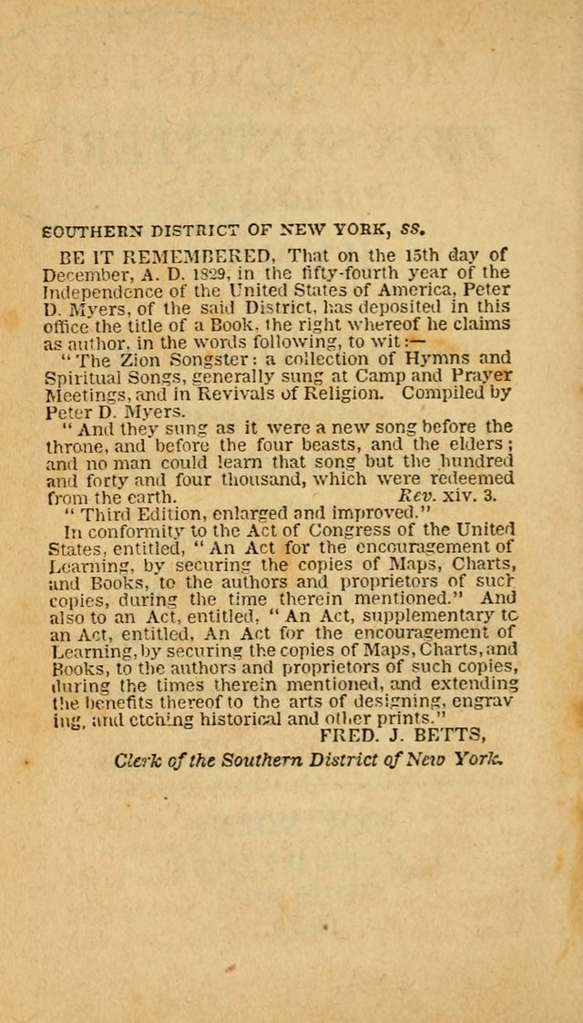 The Zion Songster: a Collection of Hymns and Spiritual Songs, generally sung at camp and prayer meetings, and in revivals of religion  (Rev. & corr.) page 5